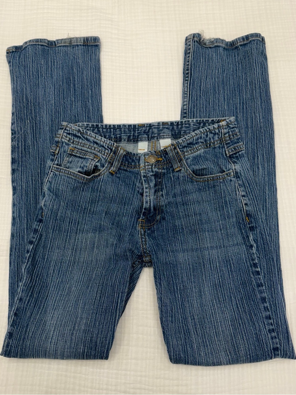 john galt blue pinstriped straight leg jeans
